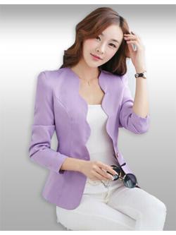 เสื้อสูทผู้หญิงแขนยาวสีม่วงปกหยักแบบเรียบหรู