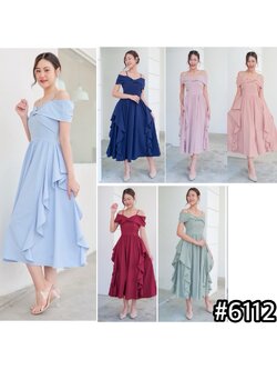 kudapy เดรสสั้น เดรสออกงานสุดพริ้ว เดรสเปิดบ่า ปิดแขน อกโบว์ กระโปรงบานพริ้ว แต่งริ้วด้านข้าง