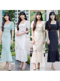 kudapy เดรสยาวสีสีเขียว/สีขาว/สีครีม/สีดำ สุดเจ้าหญิง ตั้งแต่เคยมีมา งานฉลุลูกไม้ลายสวย มากคะ ดีเทลลูกไม้ตัดต่อลายได้เป๊ะมาก