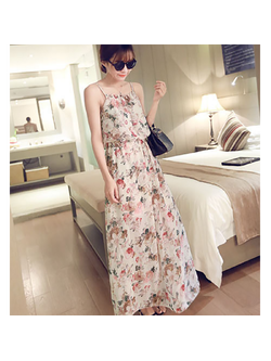 kudapy แม็กซี่เดรสยาวสีขาวครีม เดรสทรงสายเดี่ยว เนื้อผ้าชีฟองลายดอก สีครีม เก๋ๆ