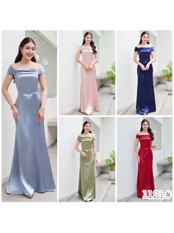 kudapy เดรสผ้าดัชเชสซาตินรุ่นใหม่ค่ะ ดีเทลเปิดบ่า เย็บจีบแขนตุ๊กตา Topทรงคอเซต เอววี