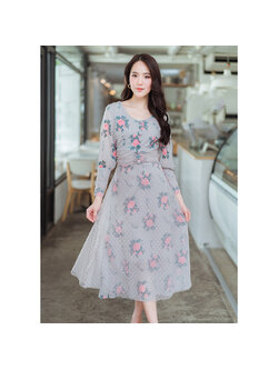 kudapy เดรสสั้นสีชมพู ลายดอกต่อมุ้ง