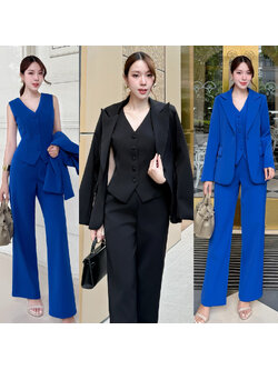 kudapy เซทเสื้อสูท+กางเกง+เสื้อเวส เป็นเซ็ทสูท ทรงโอเวอร์ไซส์นิดๆ แต่งกระดุมจริงด้านหน้า กระเป๋าจริง มีซับในทั้งตัว