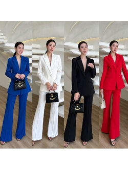 kudapy setsuit เสื้อ+กางเกง ตัวเสื้อออกแบบให้มีกระดุมปั้มผ้าเดียวกับสูท 1 เม็ดติดได้จริง กระเป๋าจริง มีซับในทั้งตัว