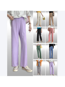 kudapy กางเกงแฟชั่นขายาว เอวยางยืดแบบผ้ามีเท็กเจอร์ลายผ้าลายตรงเนื้อผ้ายืดหยุ่นจึงสวมใส่สบาย