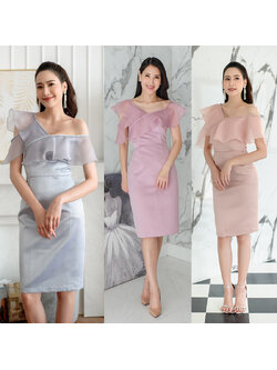 kudapy เดรสสั้นสีม่วงลาเวนเดอร์ สีโรสโกลและสีเทา ผ้าไหมอิตาลี เนื้อหนา วาวนิดๆ กำลังสวย แพทเทิร์นขายดี สวยผอม