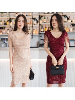 kudapy ชุดเดรสกลิตเตอร์สีโรสโกลด์/สีแดง งานเริ่ดมากกกค่ะ ใช้ซับผ้าวาเลนติโน