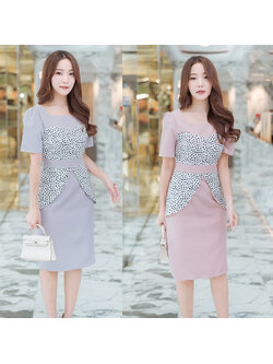 kudapy เดรสสั้นสีเทา,สีชมพู ใส่ทำงานแต่งลายจุดสวยสะดุดตา ดูดีมามากๆ