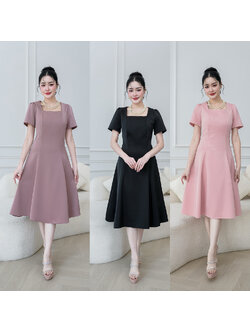 kudapy เดรสผ้าพื้นเรียบ ทรงสวยสุภาพ งานผ้านิ่มใส่สบาย ดีไซน์ทรงสวยแบบเรียบๆดูผู้ดี