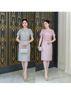 kudapy เดรสผ้าไหม ดีไซน์เย็บคลุมลูกไม้ครึ่งตัว ผ้าลูกไม้ซีทรูผ้าเกรดพรีเมี่ยมลายสวย ผ้าทอลายสวยมีเลื่อมวิบวับเบาๆ