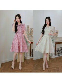 kudapy เดรสคอปกบัวผีเสื้อแขนตุ๊กตาพิมพ์ลาย