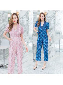 kudapy จั้มสูทขายาวสีชมพู/สีกรม ปกทรงสูทใส่สวยดูดี