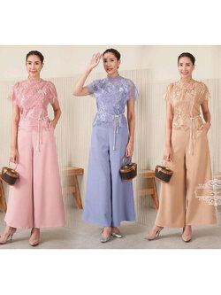 kudapy ชุดเซ็ทเสื้อ+กางเกง สี:ฟ้าเทา/สีชมพู/สีน้ำตาลทอง