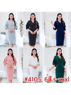 kudapy เดรสสั้นสีดำ/ขาว/เขียวอมฟ้า/เขียวเข้ม/ชมพูเข้ม/กรมท่า ผ้าเครปเกาหลี คอวีปาด แขนพองจับย่น กระโปรงทรงดินสอ ผ่าหลัง เก็บทรง