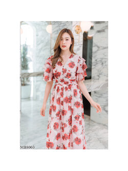 kudapy เดรสยาวสีชมพู ชีฟองลายกุหลาบสดุกตา ใส่สบายสวยดูดี