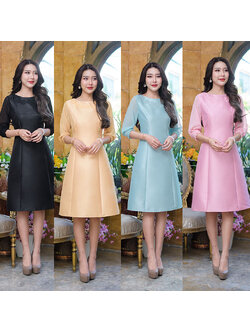 kudapy เดรสสั้นสีดำ/สีเหลืองทอง/สีชมพู/สีฟ้าเหลือบเขียว ผ้าไหมอัดกาวทั้งชุด รุ่นนี้เป็นไหมญี่ปุ่นผ้าเงาสวย อัดกาวเพิ่มให้อยู่ทรงสวยมาก