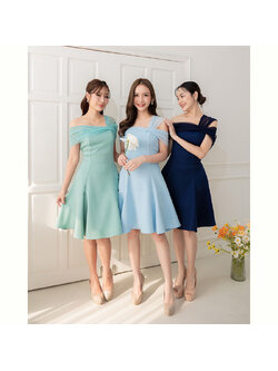 kudapy เดรสสั้นสีเขียว/สีฟ้า/สีกรม พรางช่วงแขนแบบดีงามไม่เยอะไป กระโปรงบาน ทรงน่ารักมาก แถมพรางสะโพกได้ด้วย