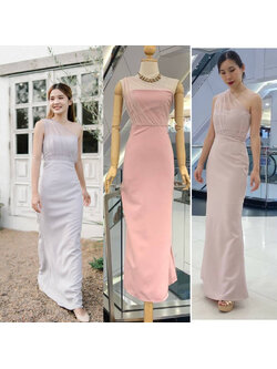 kudapy ุดออกงาน เดรสยาว บ่าเดี่ยวเกาะอก แต่งผ้าsoft net สวยหวานมินิมอล