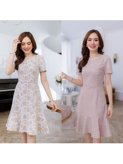 kudapy เดรสสั้นสีครีม/สีชมพู ลูกไม้อัดกาว สวยเรียบหรู ทรงคลาสสิค ลูกไม้ลายสวย โทนสีสวยหวาน