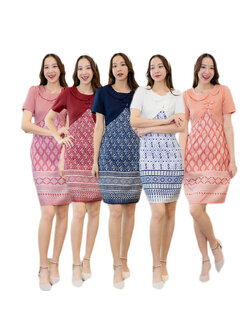 kudapy เดรสสั้นสีแดง/สีขาว/สีชมพู/สีส้ม/สีกรม ผ้าไทยกั๊กแต่งโบว์ ใส่สบายสวยดูดี