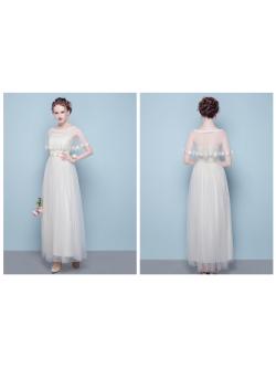 kudapy เดรสราตรียาวออกงานงานสีครีม + ผ้าคลุมซีทรู ผ้าคลุมปักดอกไม้เหมือนแบบ