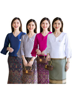 kudapy เสื้อผ้าไหม4เส้น ทุกสีใส่แล้วขับผิว ดูดีมีออร่า เนื้อผ้าทอ เนื้อเบาสบาย ใส่สบายผิว อัดกาว อยู่ทรง ใส่สวยตามแบบ (เฉพาะเสื้อ)