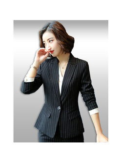 kudapy เสื้อสูทสีดำแต่งลายทาง แฟชั่นแขนยาวดีไซน์เก๋แต่งลายริ้ว ใส่ทำงานก็สวยหรู