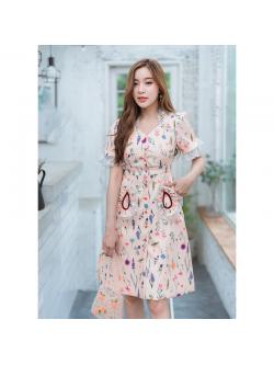 kudapy เดรสสั้นสีครีม ฟลาวเวอร์เดรสสวยใส่สบายดูดี