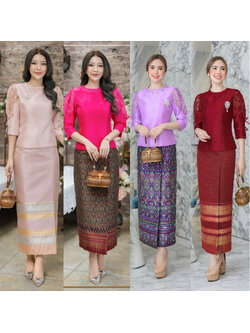 kudapy เสื้อผ้าพื้นไหมจิตรลดาแต่งลูกไม้สามมิติดอกลอยลูกไม้ที่ใช้พรีเมี่ยมทรงแขนบอลลูนมีเชือกผูก (เฉพาะเสื้อ)