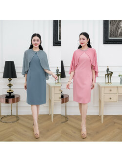 kudapy เดรสสไตล์คลุมไหล่ รอบคอแต่งเพชร ตัวเดรสเป็นงานผ้าทอผสมจะใส่สบายนุ่มผิว