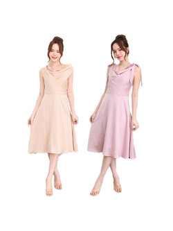 kudapy เดรสสั้นสีชมพู/สีแชมเปญ/สีกรม เพิ่มความหวานสไตล์สสาวพาสเทลด้วยสายโบว์ ช่วงกระโปรงทรงสวิงพริ้วสวยเล่นแสงเล่นไฟ