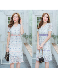 kudapy เดรสสั้นสีชมพู,ม่วง ลูกไม้พิมพ์ลายสตอเบอรี่ใส่แล้วดูดีเิามากๆ