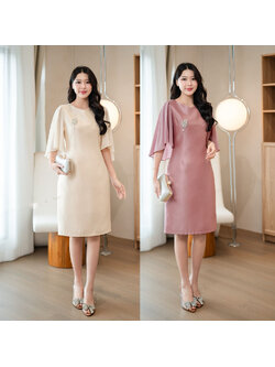 kudapy เดรสผ้าไหมญี่ปุ่น เนื้อผ้าอัดกาว มีซับในช่วงตัวมีซับในใส่สบาย ตีเกร็ดทั้งหน้าและหลัง มาพร้อมซิปซ่อนหลัง