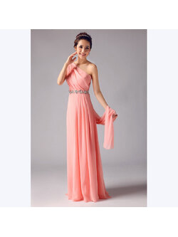 kudapy ชุดราตรียาวสีโอรส ไหล่เดียว จับเตรปสไตล์กรีก คาดคริสตัลช่วงเอว