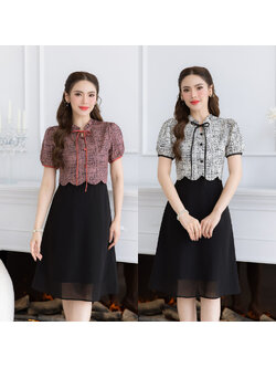 kudapy เดรสผ้าพิมพ์ลายกระโปรงชีฟอง ด้านบนเป็นผ้าพิมพ์ลายอัดกาวอยู่ทรง กระโปรงชีฟองสวยพริ้วใส่สบาย