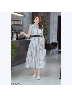 kudapy เดรสยาวสีขาว ลายจุดแขนระบายลูกไม้ใส่สบายสวยดูดี