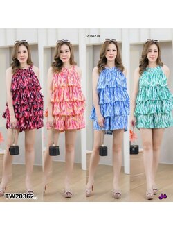 kudapy Set 2 ชิ้น #สาวอวบ เสื้อระบาย 3 ชั้น ไปทะเล รงพริ้ว พร้อมกางเกงขาสั้น น่ารัก เนื้อผ้าครัสพิมพ์ลาย