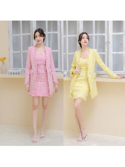 kudapy ชุดเซต 2 ชิ้นสีชมพู/สีเหลือง งานผ้าทวิตสีหวาน พาสเทล แมตช์ง่ายใส่ได้หลายลุค เรียบๆแบบคุณหนู แต่ก็เรียบหรู