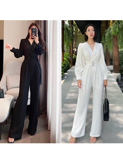 kudapy จั้มสูทขาวยาวสีดำ สีขาว เสื้อชีฟองผ้าพริ้วๆ เย็นใส่สบายมากค่ะ กางเกงมีซับในขาสั้นอย่างดี กระเป๋าจริง เสื้อมีฟองน้ำเสริมที่อก ซิปด้านหลัง