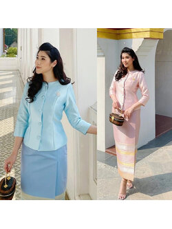 kudapy เสื้อผ้าไหมทรงจิตรลดา สีชมพู สีฟ้า ตัวเสื้อทางร้านใช้ผ้าไหมอย่างดี มีซับในทั้งตัว (ราคาเฉพาะเสื้อนะคะ)