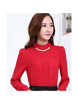 kudapy เสื้อทำงานผู้หญิงแฟชั่น คอเต่า สีแดง เสื้อใส่ทำงาน สวยดูดีใส่สบายตัว