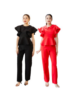 kudapy ชุดเซ็ท 2 ชิ้น สีแดง,สีดำ เสื้อ+กางเกง สวยหรูดูแพงให้ลุค CEO สาวสุดๆเลยคร้า