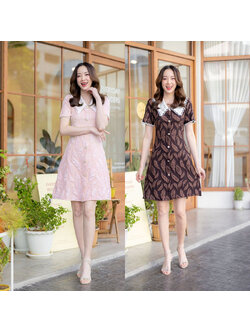 kudapy เดรสสั้นสีชมพู/สีน้ำตาล คอปกผ้าแจคกาด ใส่เที่ยว ออกงานสวยดูดี