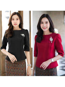 kudapy เสื้อใส่ออกงานสีดำ/สีแดง ผ้าไหผ้าไหมญี่ปุ่นเนื้อทราย ตัวเสื้ออัดกาวทั้งตัว ตัวเสื้อมีซับใน คอปาดแขนจับจีบมญี่ปุ่นเนื้อทราย