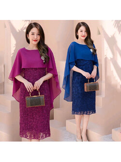 kudapy เดรสสั้นสีม่วง/สีน้ำเงิน ผ้าลูกไม้เกรดPremium งานลูกไม้ปักลายดอกเด่นชัดสวยสะดุดตาและหรูหรา