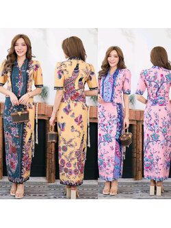 kudapy ชุดเซทสีเหลือง/สีชมพู ผ้าคอตตอนพิมพ์ลายปาเต๊ะนกยูง สีสดใส ลายสวย ผ้าไม่บางใส ไม่เห็นชั้นใน สีไม่ตก ผ้าไม่ยืดไม่หด