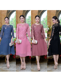 kudapy เดรสสั้นลูกไม้ไปงานสีฟ้าคราม/สีดำ/สีชมพู/สีกะปิ คอกลม แขนสามส่วน เดรสแต่งชีฟอง มีซับใน ทรงสวยมากค่ะ