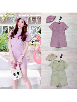 kudapy จั้มสูทขาสั้นชมพู/เขียว + หมวก เซทนี้คือน่ารักมาก เนื้อผ้าหนังกลับอย่างดีพร้อมซับใน มีฟองน้ำจัดทรงให้