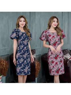 kudapy เดรสสั้นสีชมพูโรสโกล/สีกรม ลายผ้าโดดเด่นเนื้อผ้าดีลายสวยไม่แข็งกระด้างใส่สบาย