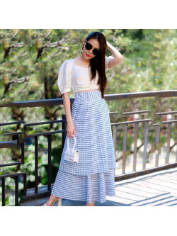 kudapy Set เสื้อแขนตุ๊กตาสีขาว มาพร้อมกระโปรงอัดพลีทแน่น ๆ ทีงสวยมากกก งานซิปหลังผ้าหนาตาแตกค๊าาาา